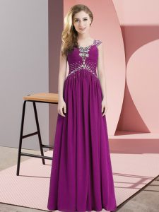 Eye-catching Fuchsia Cap Sleeves Chiffon Lace Up Evening Dresses for Prom and Party and Military Ball