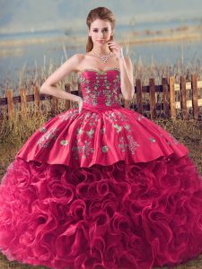 Hot Selling Lace Up Vestidos de Quinceanera Coral Red for Military Ball and Sweet 16 with Embroidery and Ruffles
