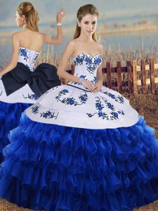Hot Selling Sweetheart Sleeveless Organza Quinceanera Dress Embroidery and Ruffled Layers and Bowknot Lace Up