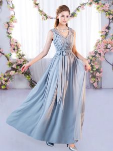 Sleeveless Floor Length Belt Lace Up Quinceanera Court Dresses with Grey