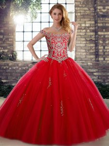 New Arrival Red Sleeveless Tulle Lace Up Quinceanera Dress for Military Ball and Sweet 16 and Quinceanera