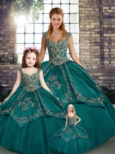 Fabulous Floor Length Ball Gowns Sleeveless Teal Quinceanera Dress Lace Up
