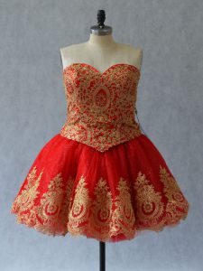Nice Red Sweetheart Neckline Appliques and Embroidery Evening Gowns Sleeveless Lace Up