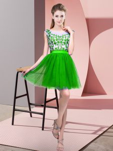 Green A-line Tulle Bateau Sleeveless Lace Mini Length Zipper Dama Dress