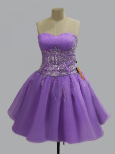 Designer Sweetheart Sleeveless Prom Party Dress Mini Length Beading Lavender Organza
