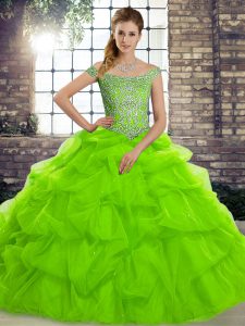 Extravagant Sleeveless Tulle Brush Train Lace Up Quinceanera Gown for Military Ball and Sweet 16 and Quinceanera