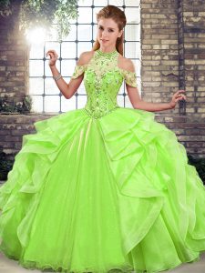 Sleeveless Floor Length Beading and Ruffles Lace Up Ball Gown Prom Dress