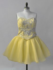 Gorgeous Yellow Lace Up Sweetheart Beading Prom Gown Organza Sleeveless