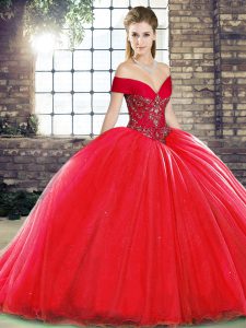 New Arrival Red Sleeveless Beading Lace Up 15 Quinceanera Dress