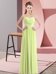 Floor Length Empire Sleeveless Yellow Green Zipper