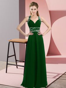 Customized Floor Length Dark Green Prom Dresses Straps Sleeveless Backless