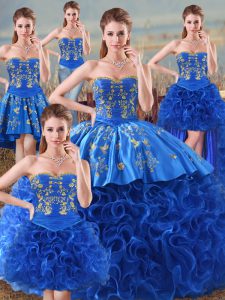 Sumptuous Royal Blue Sweetheart Lace Up Embroidery Quince Ball Gowns Sleeveless