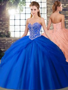 Elegant Royal Blue Sweetheart Neckline Beading and Pick Ups Quinceanera Gown Sleeveless Lace Up