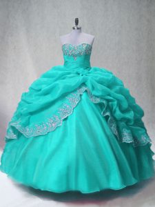 Custom Made Organza Sleeveless Floor Length 15th Birthday Dress and Beading and Appliques