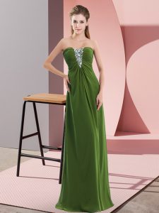 Sweetheart Sleeveless Zipper Prom Gown Olive Green Chiffon