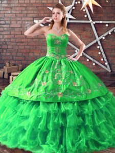 Custom Fit Floor Length Lace Up Quince Ball Gowns Orange Red for Sweet 16 and Quinceanera with Embroidery