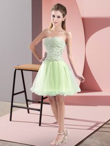 Glittering Mini Length Yellow Green Prom Dresses Tulle Sleeveless Beading