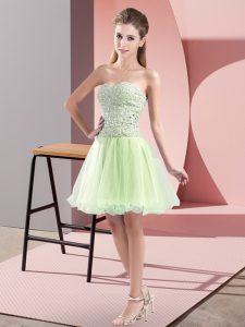 Glittering Mini Length Yellow Green Prom Dresses Tulle Sleeveless Beading