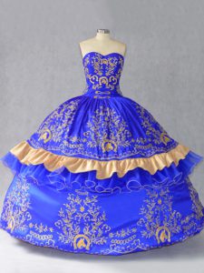 Sweetheart Sleeveless Lace Up Quinceanera Gown Royal Blue Satin and Organza