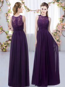 Chiffon Sleeveless Floor Length Court Dresses for Sweet 16 and Lace
