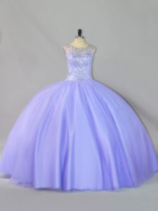 Lavender Scoop Neckline Sequins Ball Gown Prom Dress Sleeveless Zipper