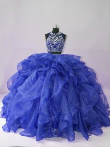 Floor Length Royal Blue 15th Birthday Dress Scoop Sleeveless Backless