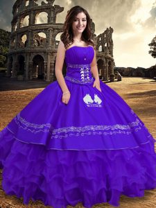 High Quality Purple Quinceanera Gowns Sweet 16 and Quinceanera with Embroidery and Ruffles Strapless Sleeveless Lace Up