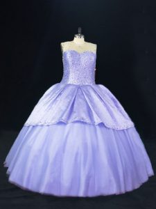 Lavender Lace Up Sweet 16 Quinceanera Dress Beading Sleeveless Floor Length