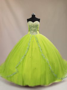 Cute Sweetheart Lace Up Beading 15th Birthday Dress Court Train Sleeveless