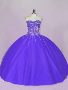 Classical Floor Length Lace Up Sweet 16 Dresses Blue and Purple for Sweet 16 and Quinceanera with Beading