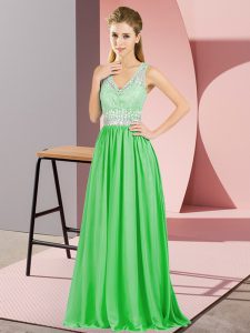 Low Price Empire Chiffon V-neck Sleeveless Beading and Lace and Appliques Floor Length Backless