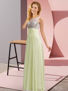 Scoop Sleeveless Side Zipper Vestidos de Damas Light Yellow Chiffon