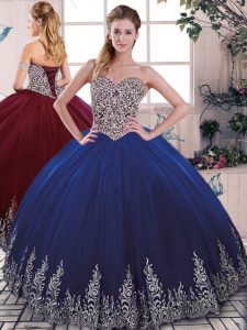 Sleeveless Beading and Embroidery Lace Up Quince Ball Gowns