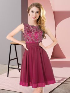 High Class Mini Length Purple Dama Dress Scoop Sleeveless Backless