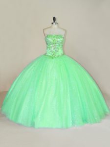 Artistic Beading and Sequins Vestidos de Quinceanera Green Lace Up Sleeveless Floor Length