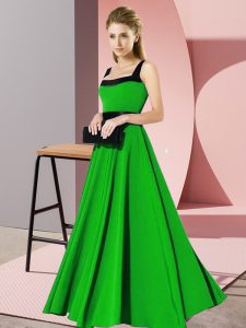 Adorable Square Sleeveless Quinceanera Court of Honor Dress Floor Length Belt Green Chiffon