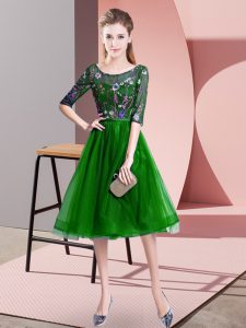 Green Half Sleeves Tulle Lace Up Vestidos de Damas for Wedding Party