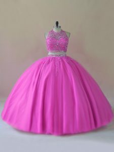 Custom Fit Sleeveless Floor Length Beading Backless Quinceanera Dresses with Lilac