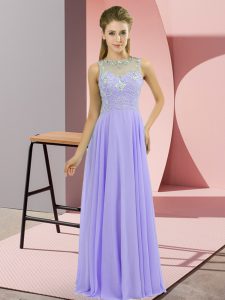 Pretty High-neck Sleeveless Prom Dress Floor Length Beading Lavender Chiffon
