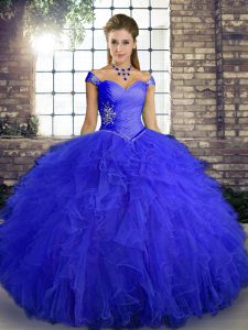 Extravagant Sleeveless Lace Up Floor Length Beading and Ruffles Ball Gown Prom Dress