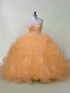 Affordable Lace Up Quinceanera Dresses Orange for Sweet 16 and Quinceanera with Beading and Ruffles