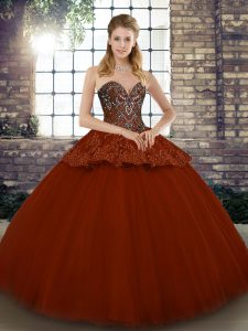 Cheap Floor Length Rust Red Quinceanera Dresses Sweetheart Sleeveless Lace Up