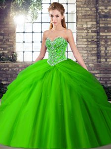 Ball Gowns Sleeveless Green Sweet 16 Quinceanera Dress Brush Train Lace Up
