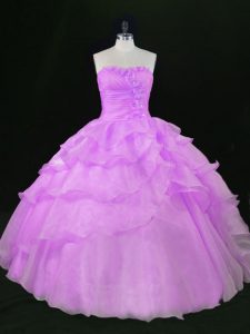 Elegant Beading and Ruffles 15 Quinceanera Dress Lavender Lace Up Sleeveless Floor Length