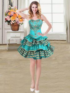 Custom Design Taffeta Sleeveless Mini Length and Embroidery and Ruffled Layers