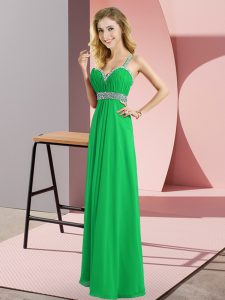 Attractive Green Sleeveless Chiffon Criss Cross Evening Dress for Prom and Party