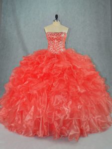 Best Selling Red Sleeveless Beading and Ruffles Floor Length Vestidos de Quinceanera