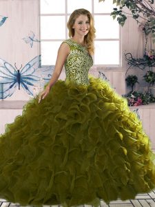 Sophisticated Organza Sleeveless Floor Length 15th Birthday Dress and Beading and Ruffles