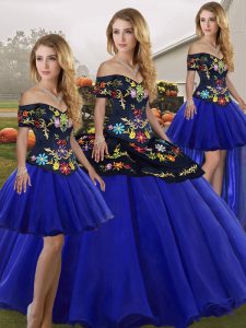 Floor Length Royal Blue Quinceanera Gown Tulle Sleeveless Embroidery