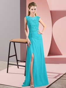 Sweet Aqua Blue Zipper Scoop Beading Prom Party Dress Chiffon Sleeveless